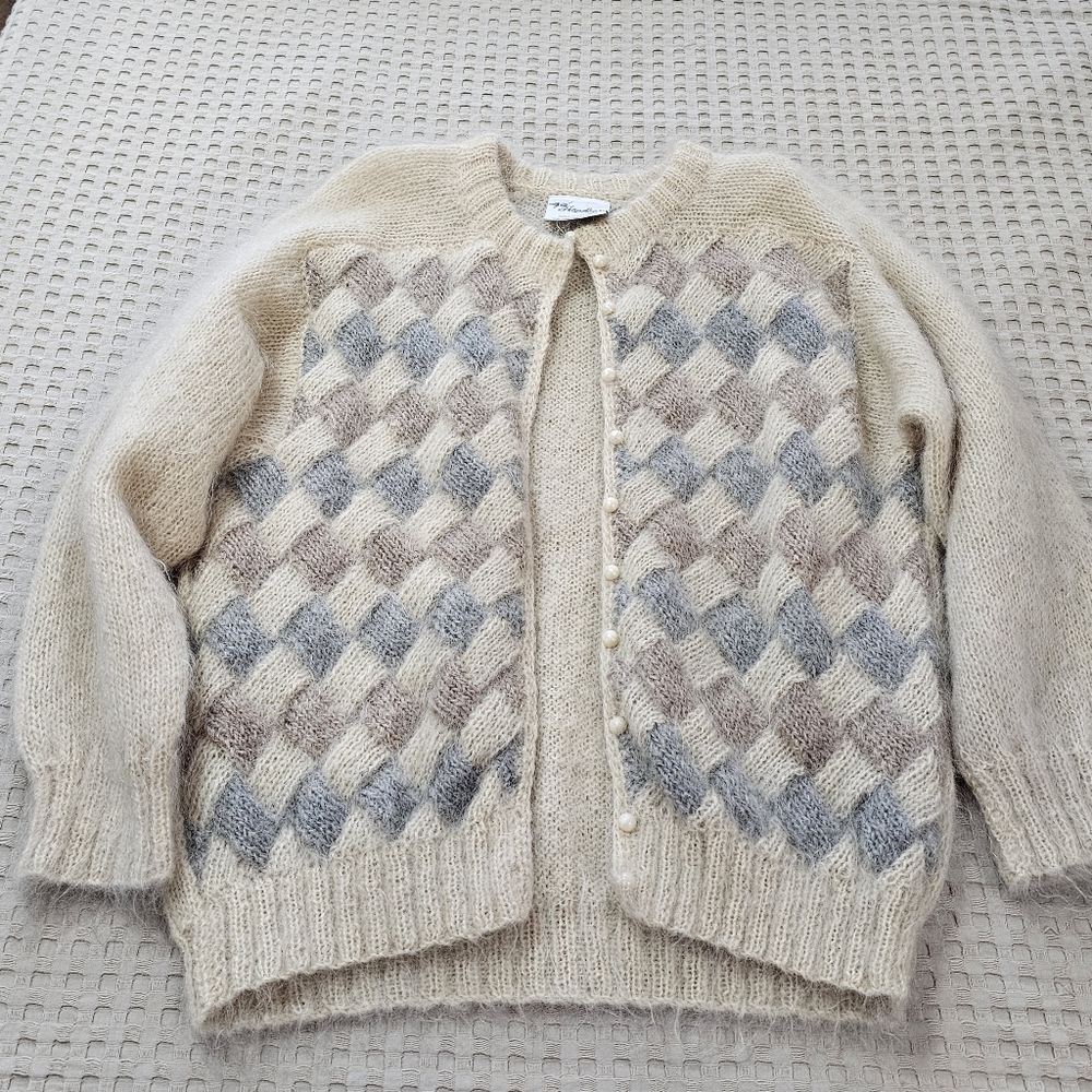 Women's Cream and Gray Cardigan Sweater